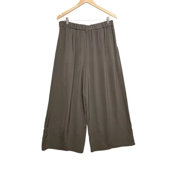 Tronjori Womens XL Taupe Wide Leg Palazzo Pants Pleated Boho Lagenlook Casual - Picture 3 of 8